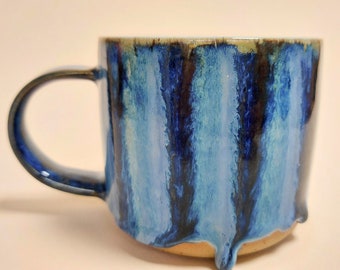 OOAK Handmade Blue Stripe Mug | Drippy Glaze | Free postage