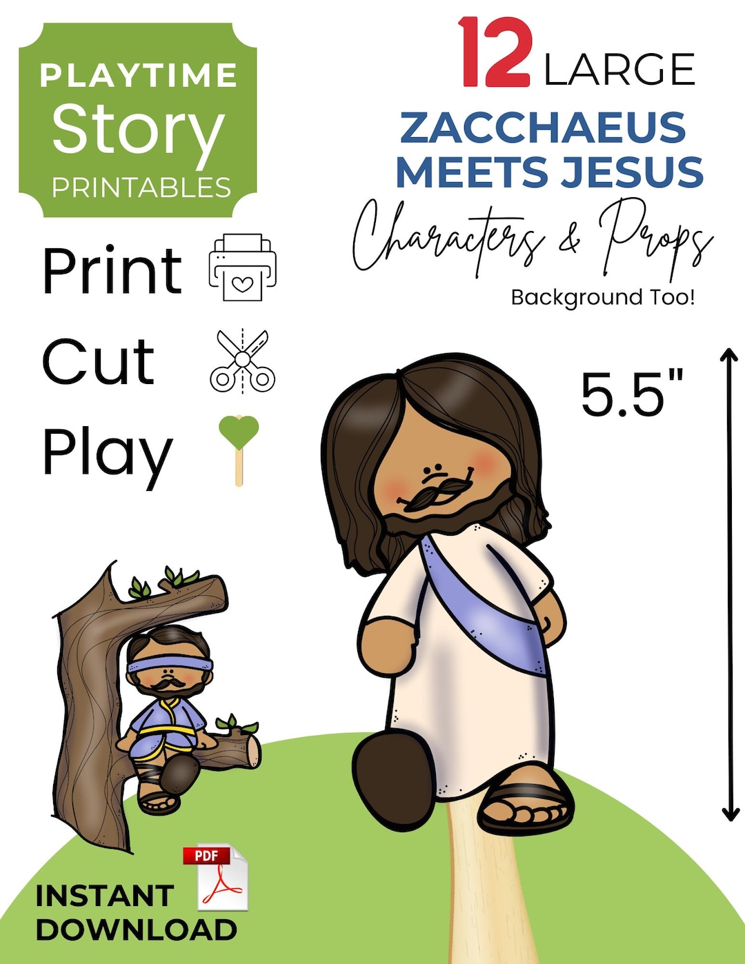 Zacchaeus Meets Jesus Printable Story Props, Bible Story for Kids (PDF ...