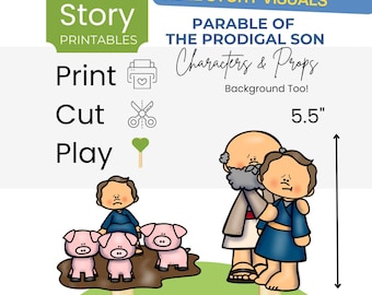Marionetas de palito del hijo pródigo imprimibles: Actividad con la historia bíblica (Descargar PDF)