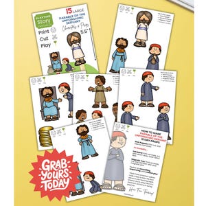 Jesus teaches wisdom in the Parable of the Wise and Foolish Builders. Printable Bible characters, props, and story scenes help kids learn faith through storytelling, sequencing, and retelling. Great for homeschool, Sunday school Bible lessons.