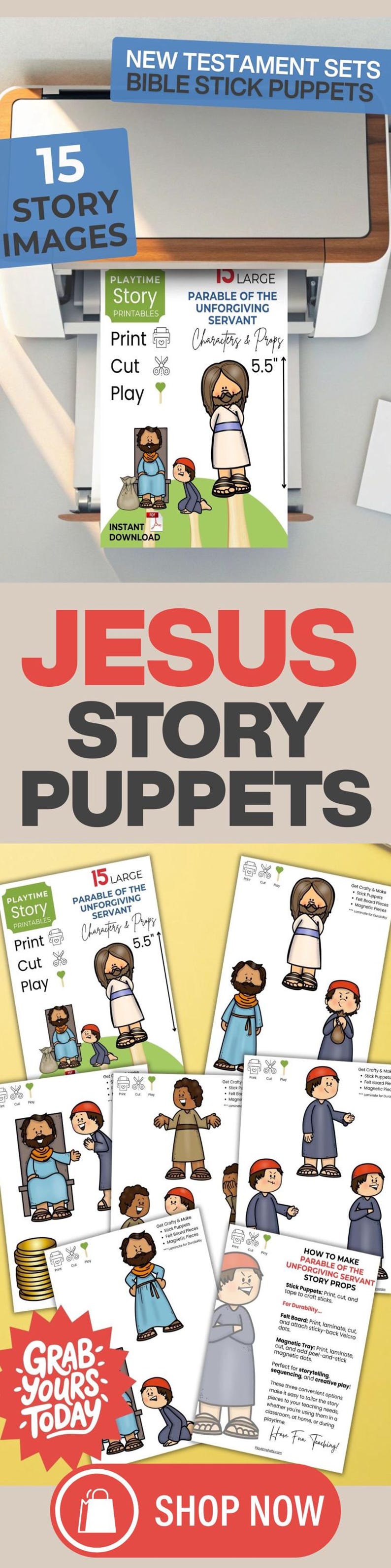 Sunday School cut and paste puppets unforgiving servant parable
