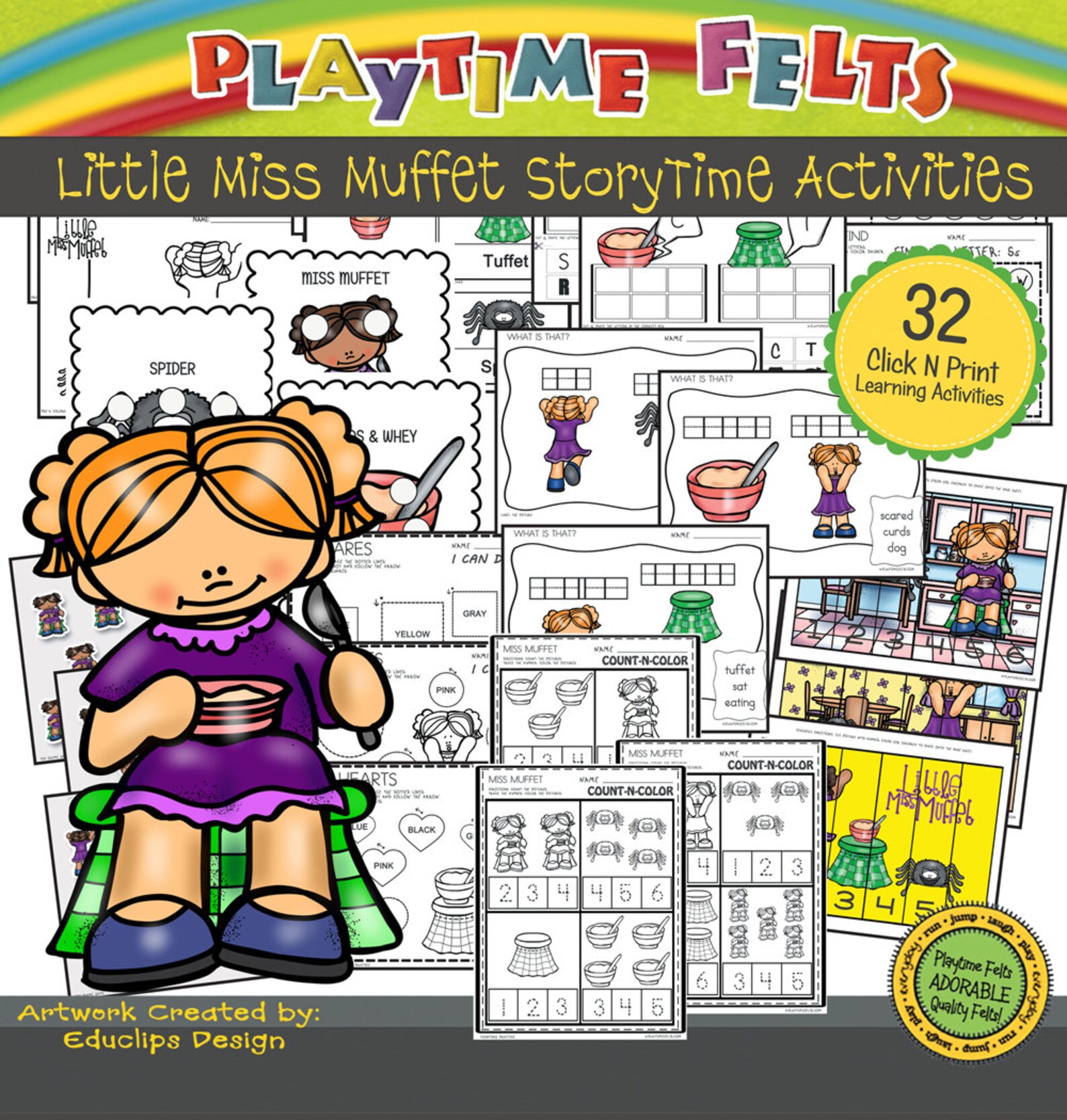 Little Miss Muffet Prek Printable Worksheets - Etsy