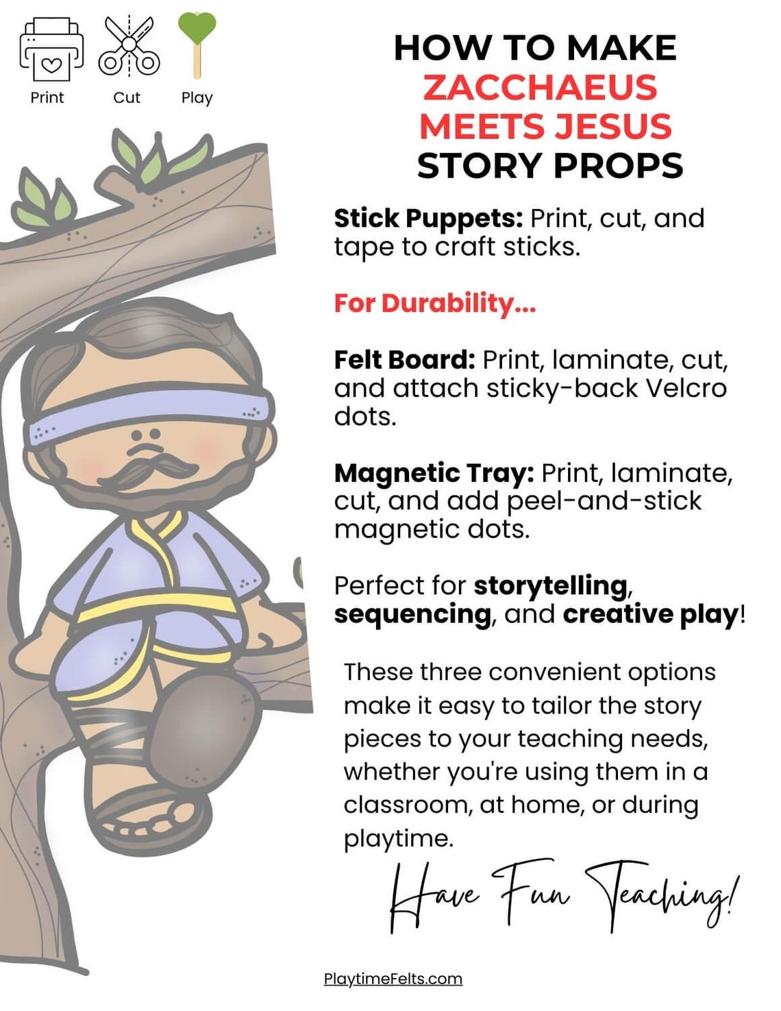 Zacchaeus Meets Jesus Printable Story Props, Bible Story for Kids (PDF ...