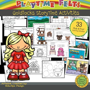 Goldilocks and Three Bears Preschool Worksheets for Kids Kindergarten Printable Bundle Activities Montessori Cut and Paste Coloring Page PDF