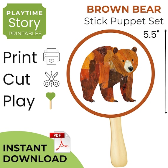 Brown Bear Stick Puppet Printables, Classroom Activity (Digital Download)