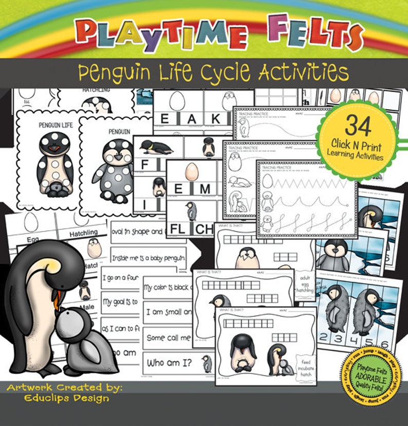 Penguin Life Cycle Pre K Printable Worksheets - Etsy
