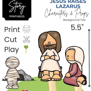 Jesus Raises Lazarus Storytelling Printables Bible Stories for Kids New Testament Story Time Craft Stick Puppets or Felt Board Story