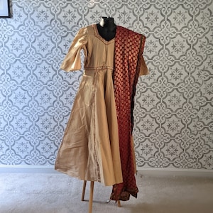 Beige color Full length dress for 10-12 year old Girls w/ Removable jacket and Banarasi Silk Dupatta /  Indian Ethnic / Ready to Ship in US