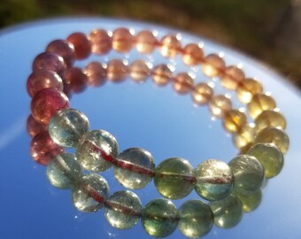High Value Rainbow Tourmaline Stretch Bracelet, 8mm+, Rare Find!