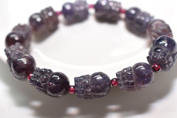 High Grade Bloodshot Iolite/Cordierite Pixiu & Brazilian Garnet Stretch Bracelet, 10.5mm+, Very Rare Find!