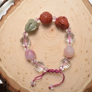 Alashan Agate Bunnies, African Agate & Clear Quartz Adjustable Bracelet, Entirely Hand Crafted! Rare Deal!