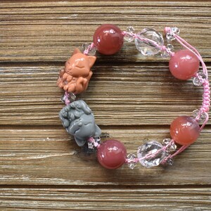 Alashan Agate Baby Nine-Tailed Foxes, African Agate & Clear Quartz Adjustable Bracelet, Entirely Hand Crafted! Rare Deal!