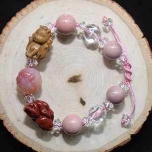 Alashan Agate Nine-Tailed Foxes, African Agate & Clear Quartz Adjustable Bracelet, Entirely Hand Crafted! Rare Deal!