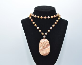 Fossil Coral/Fossilized Coral RuYi Necklace, Hand Crafted! Collector&#39;s Item! Very Rare! Rare Deal!