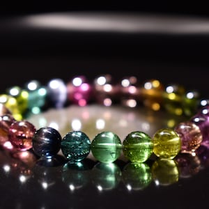 Premium Select High Grade Brazilian Old Mine Rainbow Tourmaline Stretch Bracelet, 8mm+, Rich and Deep Colors! Comes with Cert! Very Rare!