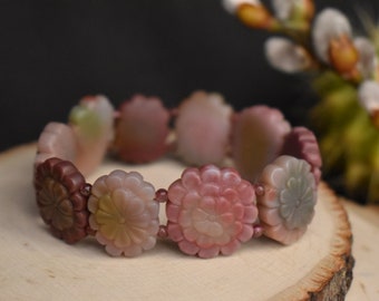 High Grade Yan Yuan Agate Flowers and Tourmaline Stretch Bracelet, Hand Crafted! High Quality! Our Very Own Design!