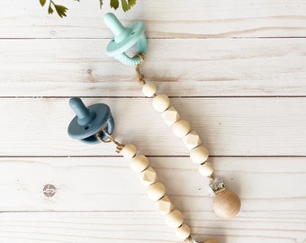HEALLILY 10PCS Wood Pacifier Clips Teething Grasping Toy Suspender Clips Charm Making Pacifier Holders Bib Clips Toy Holder DIY Wood Teether Toys