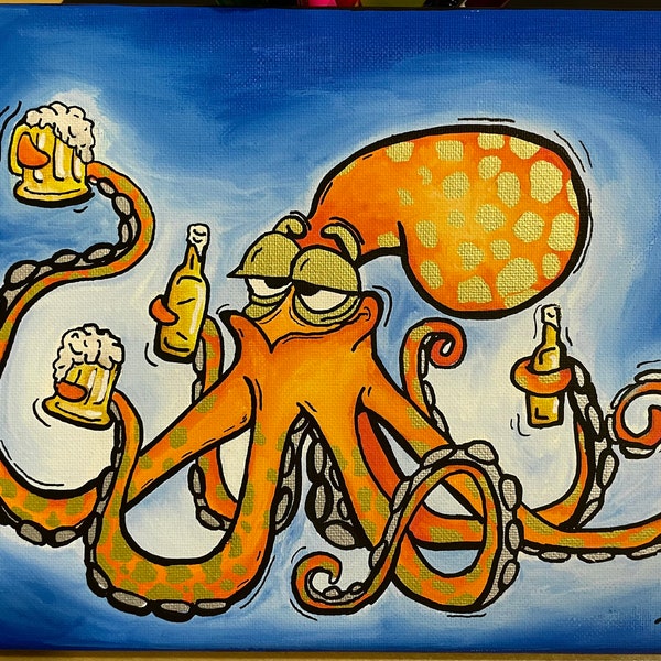 Octopus with beer- original painting