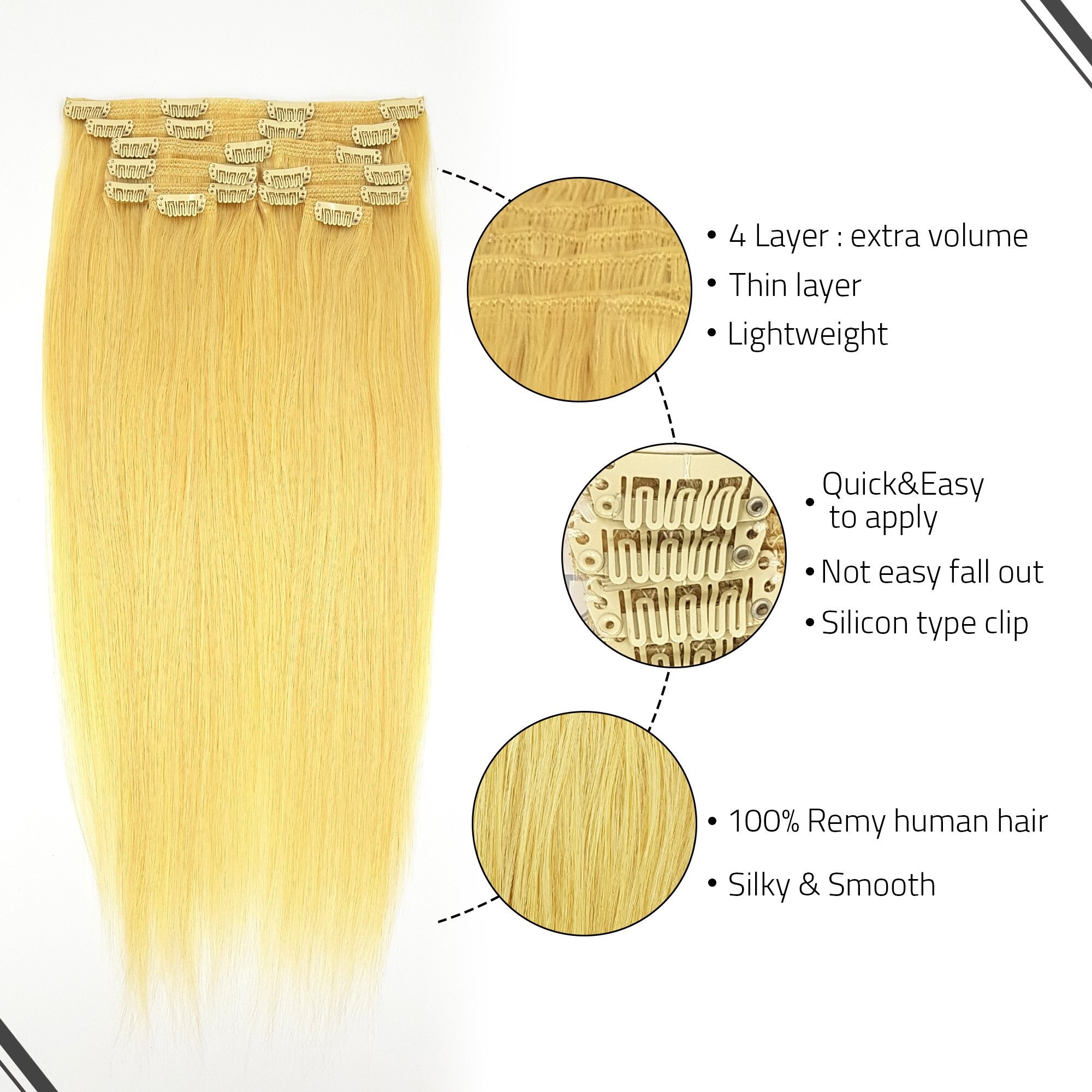 Human hair clippin hair Extensions 9pcs 18 inch Hair Couture 100% Human Hair Extensions Pure 9 piece Clip  main image 2