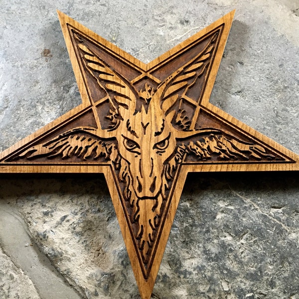 BAPHOMET WALL PLAQUE / Carved in Solid Oak / for Temple or Altar