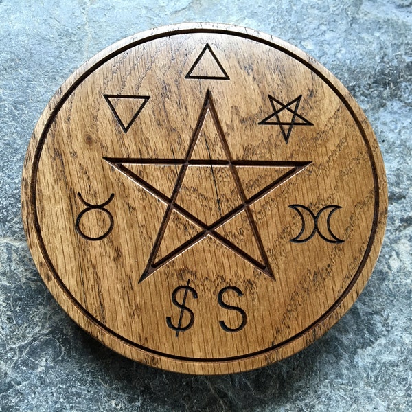 GARDNERIAN WICCA PENTACLE - Witchcraft Altar Pentacle Carved in Solid Oak