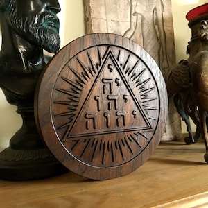 TETRAGRAMMATON - YHWH Tetractys - Placca da altare intagliata in noce massello
