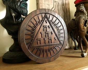 TETRAGRAMMATON - YHWH Tetractys - Carved Altar Plaque in Solid Walnut
