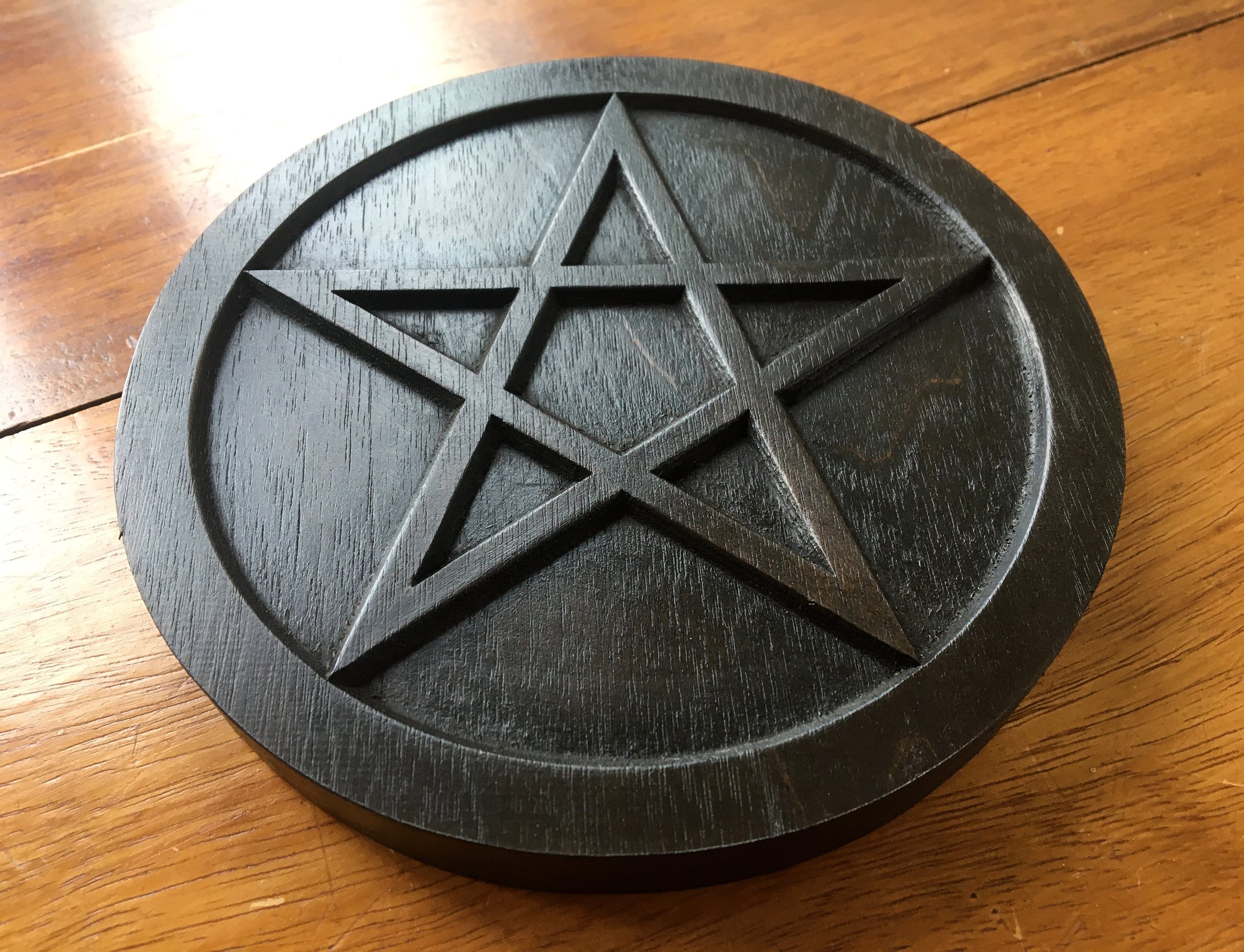 Black Pentagram Pentacle Altar Pentacle Carved In Solid Walnut Etsy Uk