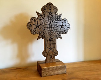 STANDING ROSE CROSS - Carved in solid oak (Hermetic Altar Piece)