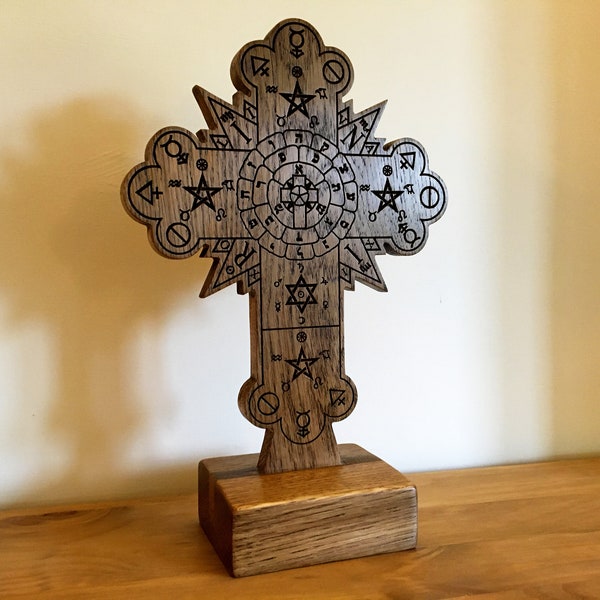 STANDING ROSE CROSS - Carved in solid oak (Hermetic Altar Piece)