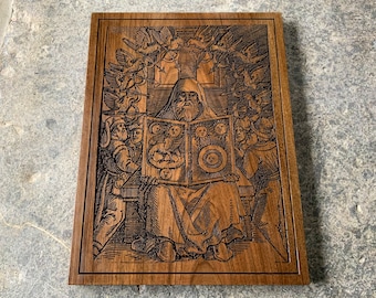 HERMES TRISMEGISTUS - De Chemica Senioris (1566) - Carved Walnut Tablet
