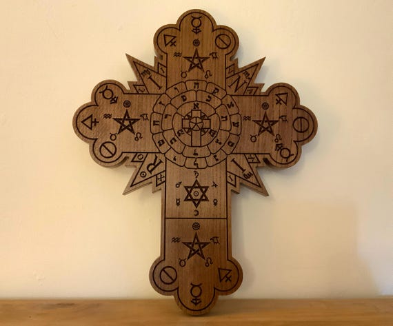 THE ROSE CROSS - Large Oak Carving. Hanging Hermetic Rosicrucian
