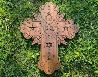 THE ROSE CROSS - Large Oak Carving. Hanging Hermetic Rosicrucian Altarpiece.