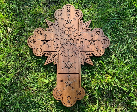 THE ROSE CROSS - Large Oak Carving. Hanging Hermetic Rosicrucian