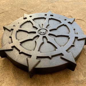 THE CHAOS PENTACLE - Carved Chaos Dharmachakra Pentacle in solid ebonised walnut (Chaos Magic)