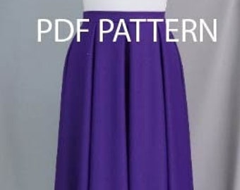 Half -circle  skirt with box pleats, US sizes 6-18, sewing pdf pattern, W111.