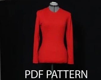 Dartless stretchy knit, US sizes 6-18, sewing pdf pattern, W105.