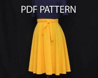 Half -circle wrap skirt, US sizes 6-18, sewing pdf pattern, W102.