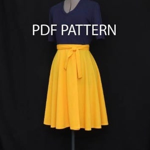 Half -circle wrap skirt, US sizes 6-18, sewing pdf pattern, W102.