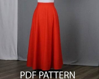 Half -circle  skirt with pockets, US sizes 6-18, sewing pdf pattern, W112.