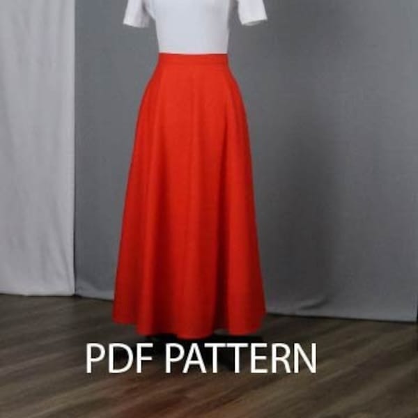 Half -circle  skirt with pockets, US sizes 6-18, sewing pdf pattern, W112.