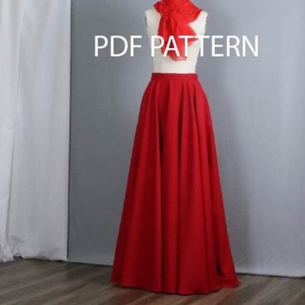 Full -circle  skirt with pockets, US sizes 6-18, sewing pdf pattern, W116.