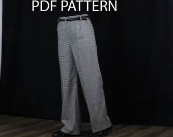 Wide pant with cuffs, US sizes 6-18, sewing pdf pattern, W114.