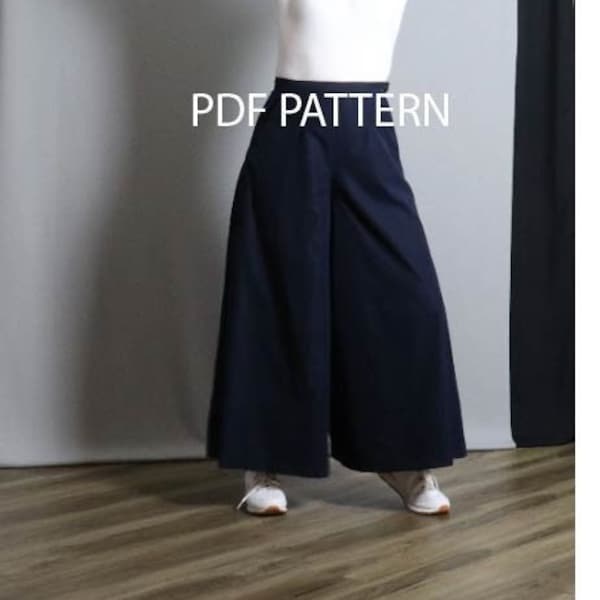 Jupe-culotte, tailles US 6-18, patron de couture pdf, W104.