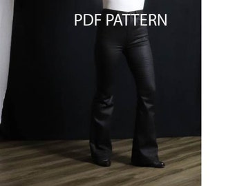 High waist, flared pant, US sizes 6-18, sewing pdf pattern, W110.