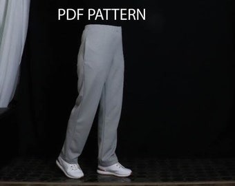 Pant with elastic waist and pockets, firm knit, US sizes 6-18, sewing pdf pattern, W108.