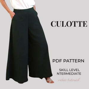 Wide Leg Culotte Sewing Pattern Palazzo Pants Two Length Option Flowy Skirt Trouser with Pocket Instant Download and Video Tutorial