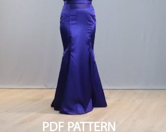 Mermaid maxi skirt, US size 6-18, sewing pdf pattern, W120.