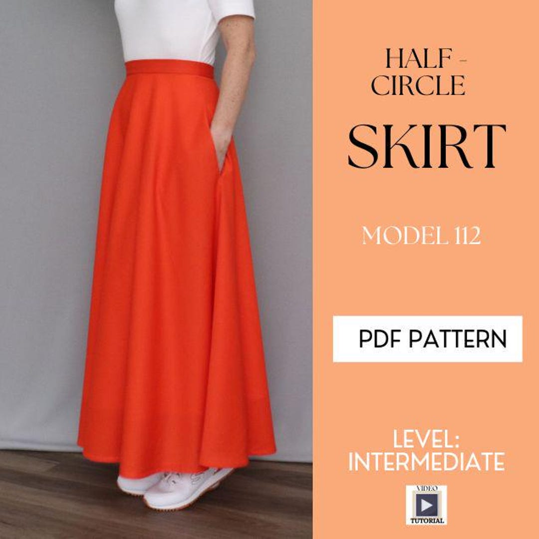 Half -circle Skirt With Pockets, US Sizes 6-18, Sewing Pdf