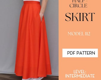 Half Circle Skirt Sewing Pattern with Pockets | Lined Skirt PDF| Video Tutorial